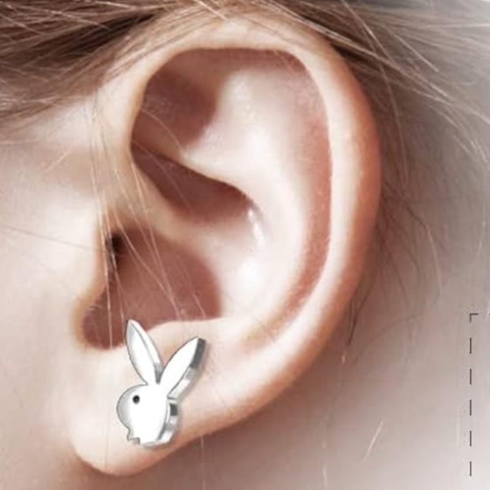 NEW PLAYBOY Silver Stud Earrings Playboy Bunny Y2K Cute